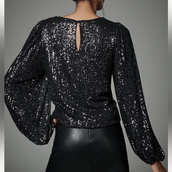 Anthropologie Flat Whit Sequin Top Carbon - Picture 2 of 7